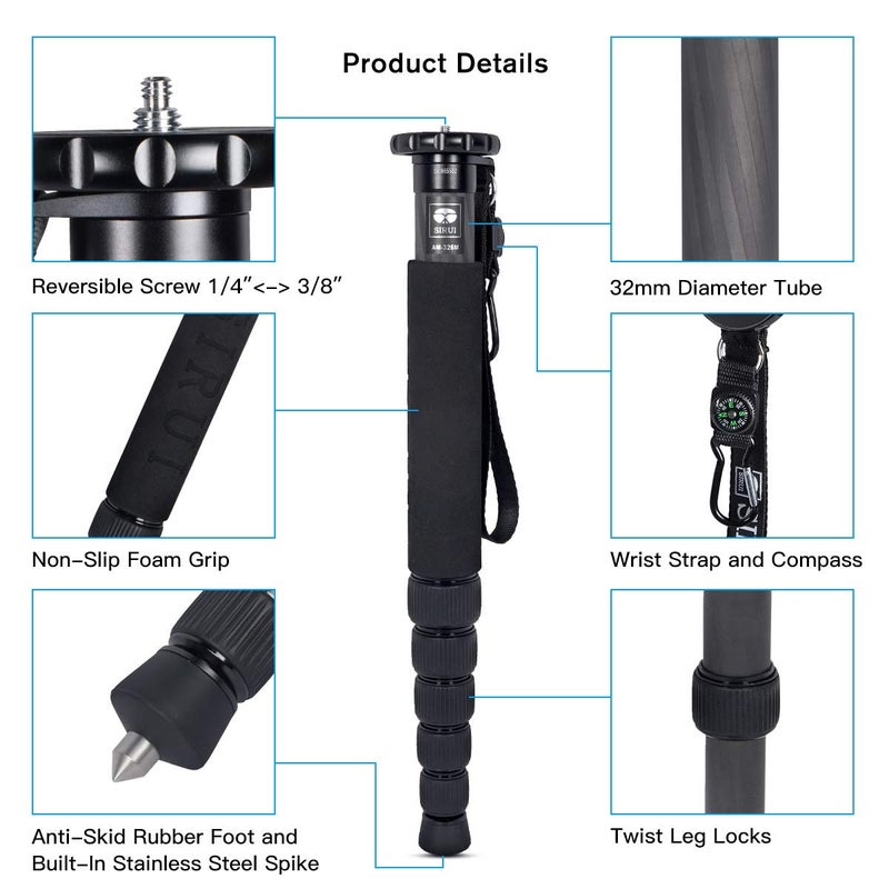 SIRUI Camera Monopod AM-326M 6 Section Carbon Fiber Portable Compact Lightweight Travel Monopod - Image 2